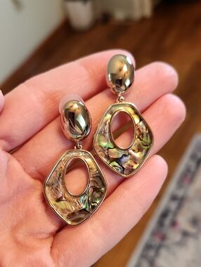 Irregular Abalone Drop Earrings - Gold Accent